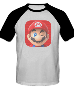 خرید تی شرت یقه و آستین سیاه طرح ماریو 2
