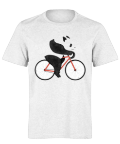 خرید تی شرت سفید طرح پاندا دوچرخه سوار
